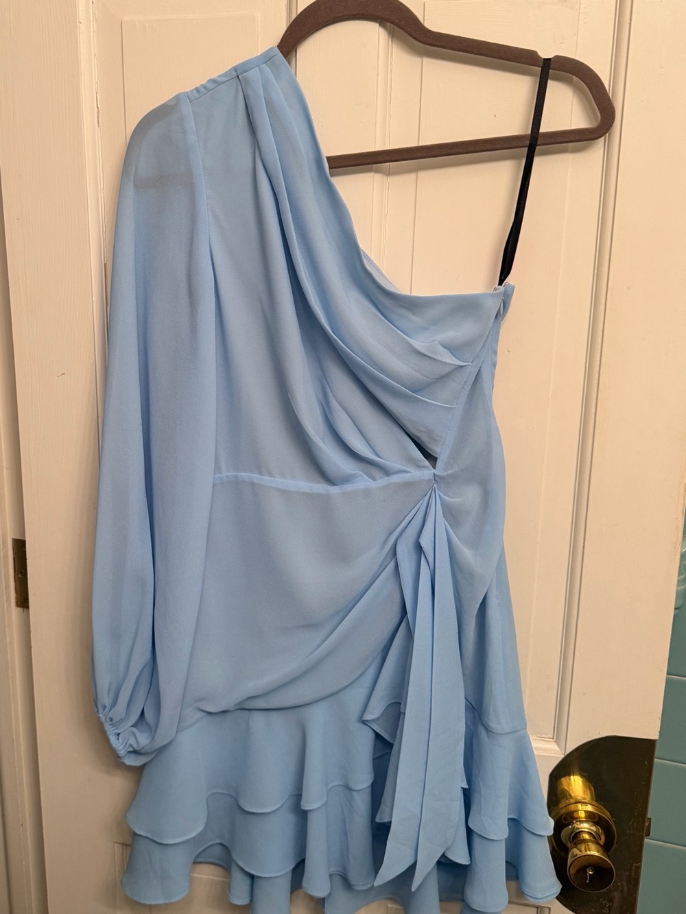 Michael Costello Powder Blue One-Shoulder Ruffle Dress - Picture 2 of 6